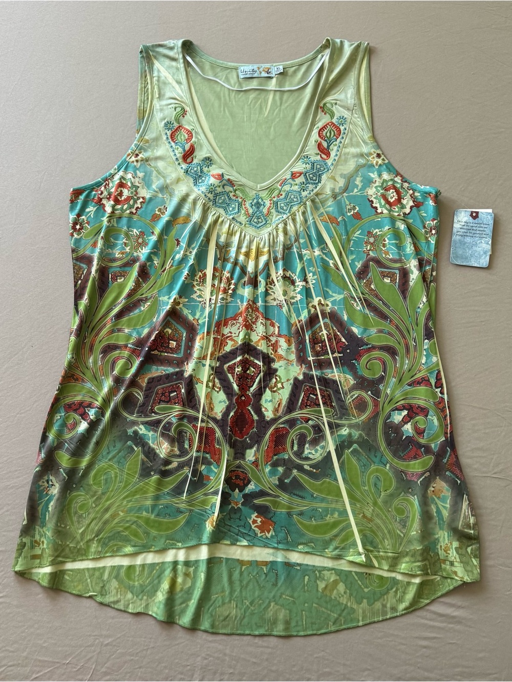 Early 2000s Y2K Unity World Wear Boho “Peace Core” Kaleidoscope Tank